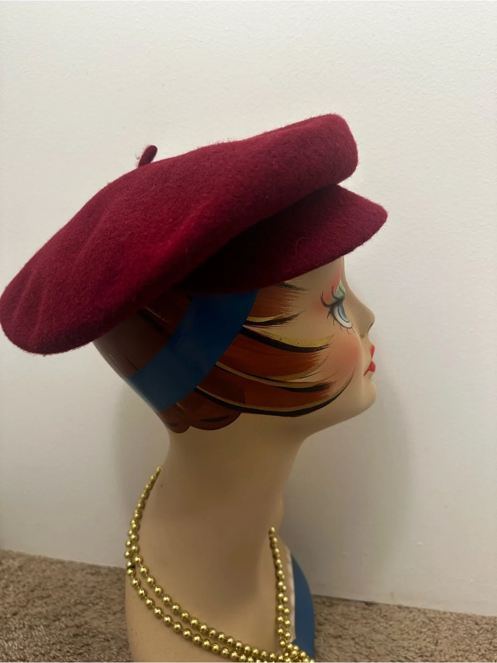 Womens Maroon Wool Baker Boy Cap
